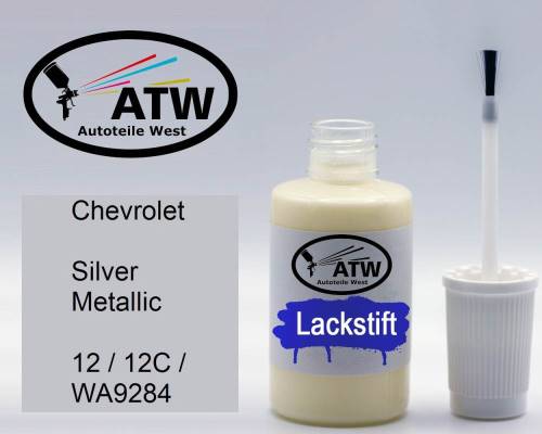 Chevrolet, Silver Metallic, 12 / 12C / WA9284: 20ml Lackstift, von ATW Autoteile West.